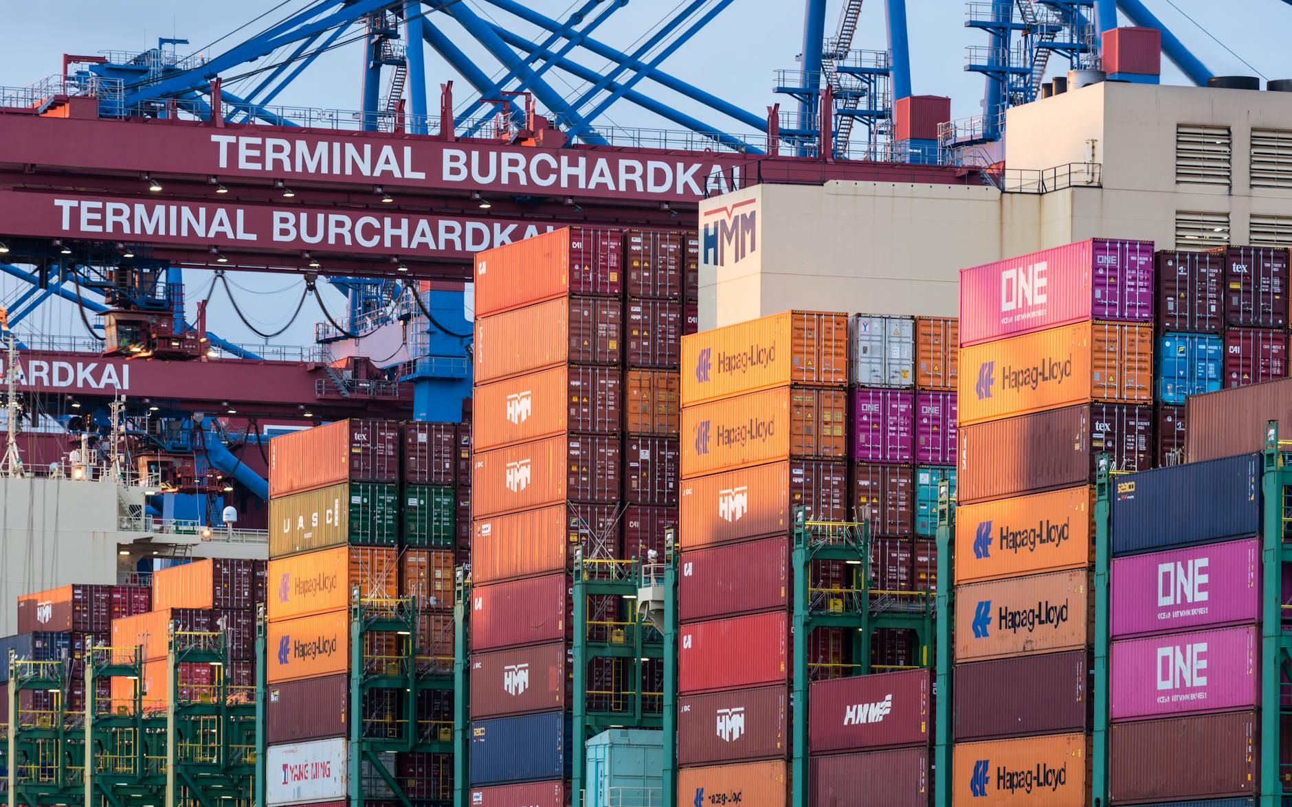 Industrial port with shipping containers